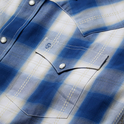 Navy Gold Ombre Plaid Western Shirt Blue