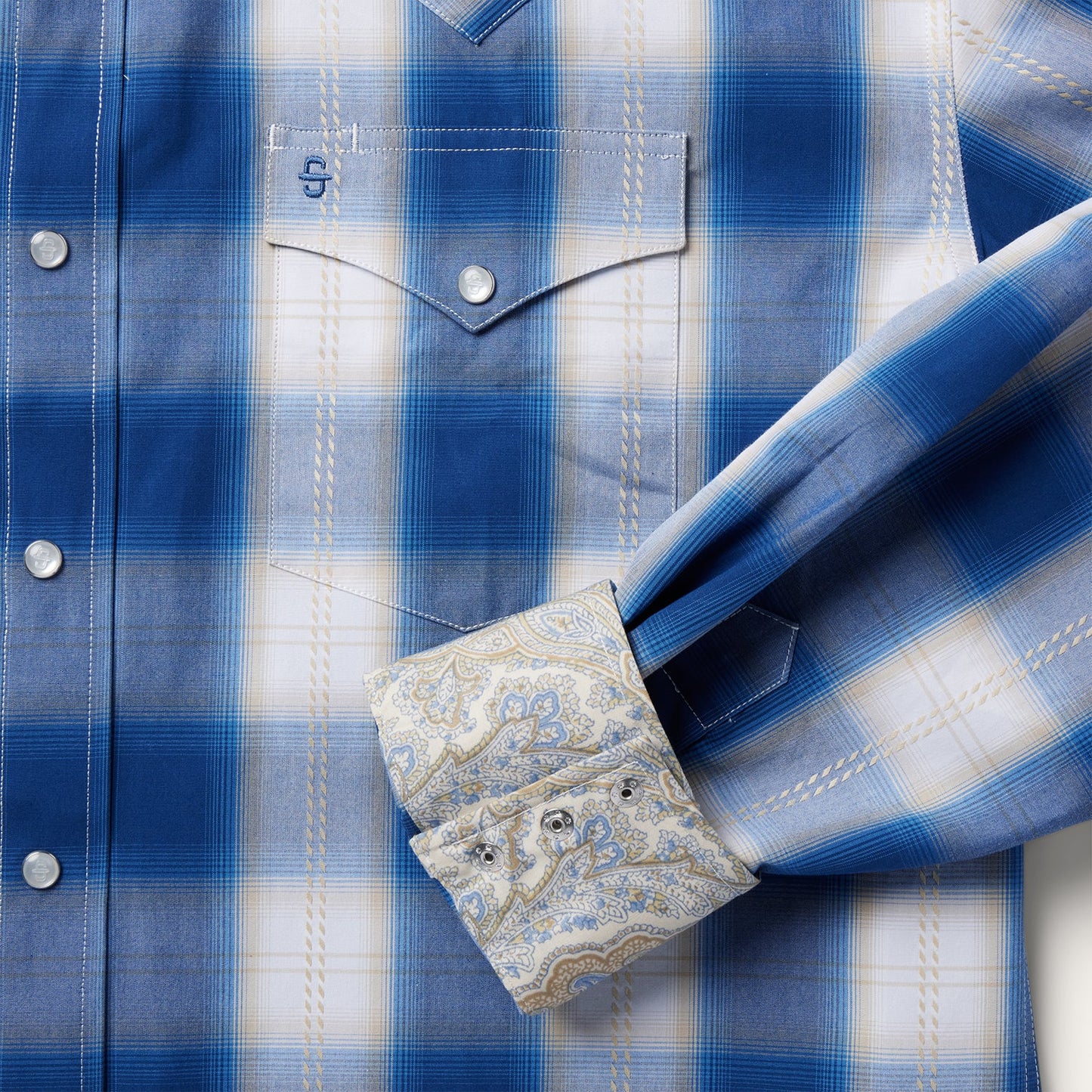 Navy Gold Ombre Plaid Western Shirt Blue