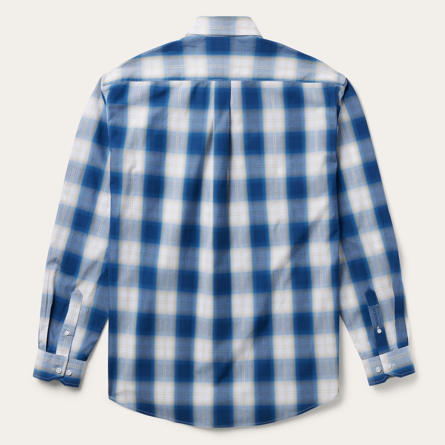 Navy Gold Ombre Plaid Short Sleeve Western Shirt Blue