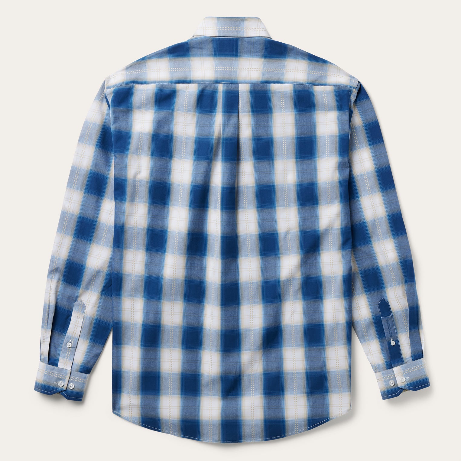 Navy Gold Ombre Plaid Short Sleeve Western Shirt Blue