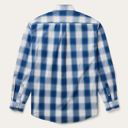 Navy Gold Ombre Plaid Short Sleeve Western Shirt Blue