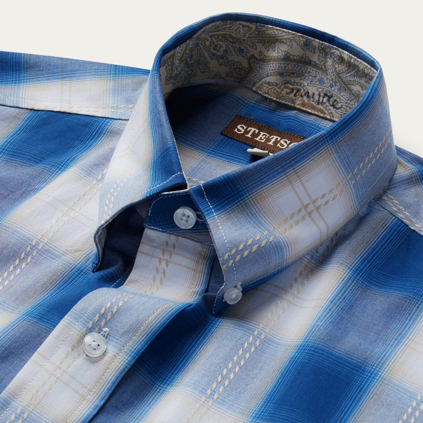 Navy Gold Ombre Plaid Short Sleeve Western Shirt Blue