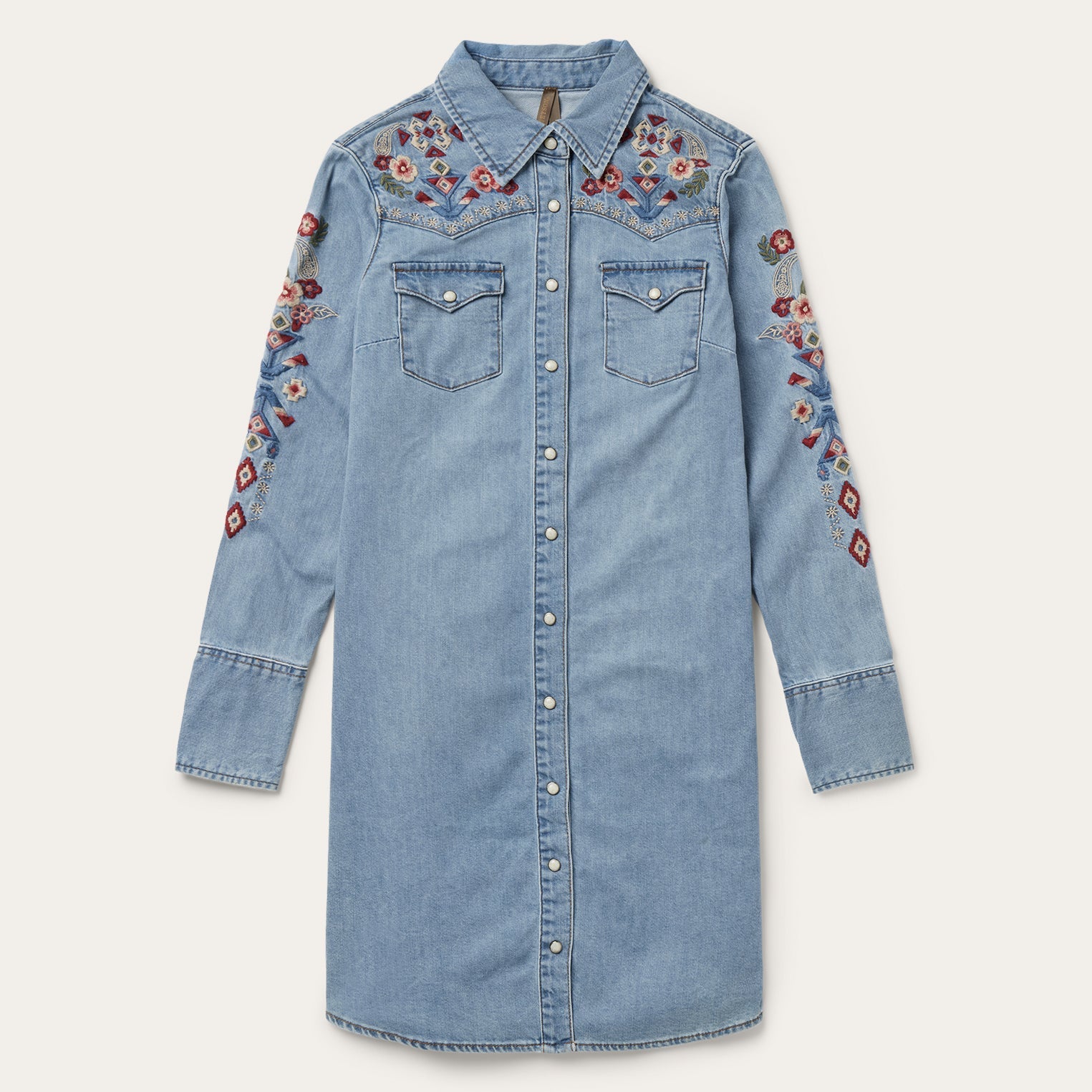 Embroidered Denim Shirt Dress Blue