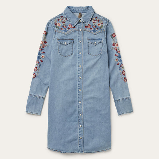Embroidered Denim Shirt Dress Blue