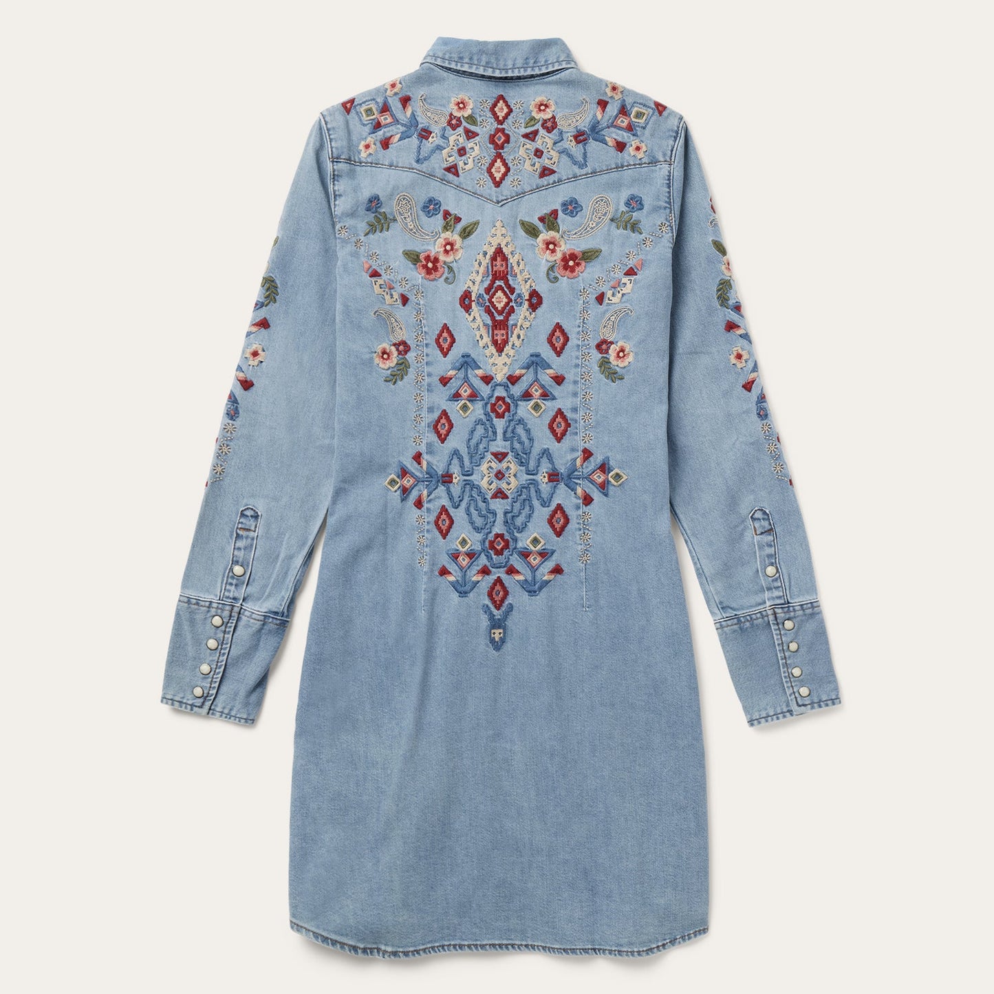 Embroidered Denim Shirt Dress Blue