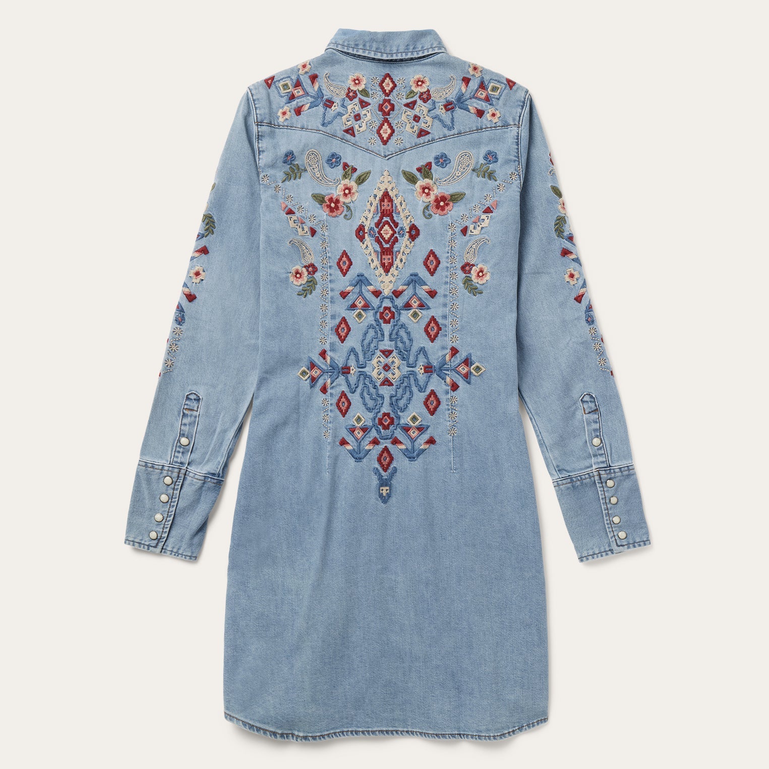 Embroidered Denim Shirt Dress Blue