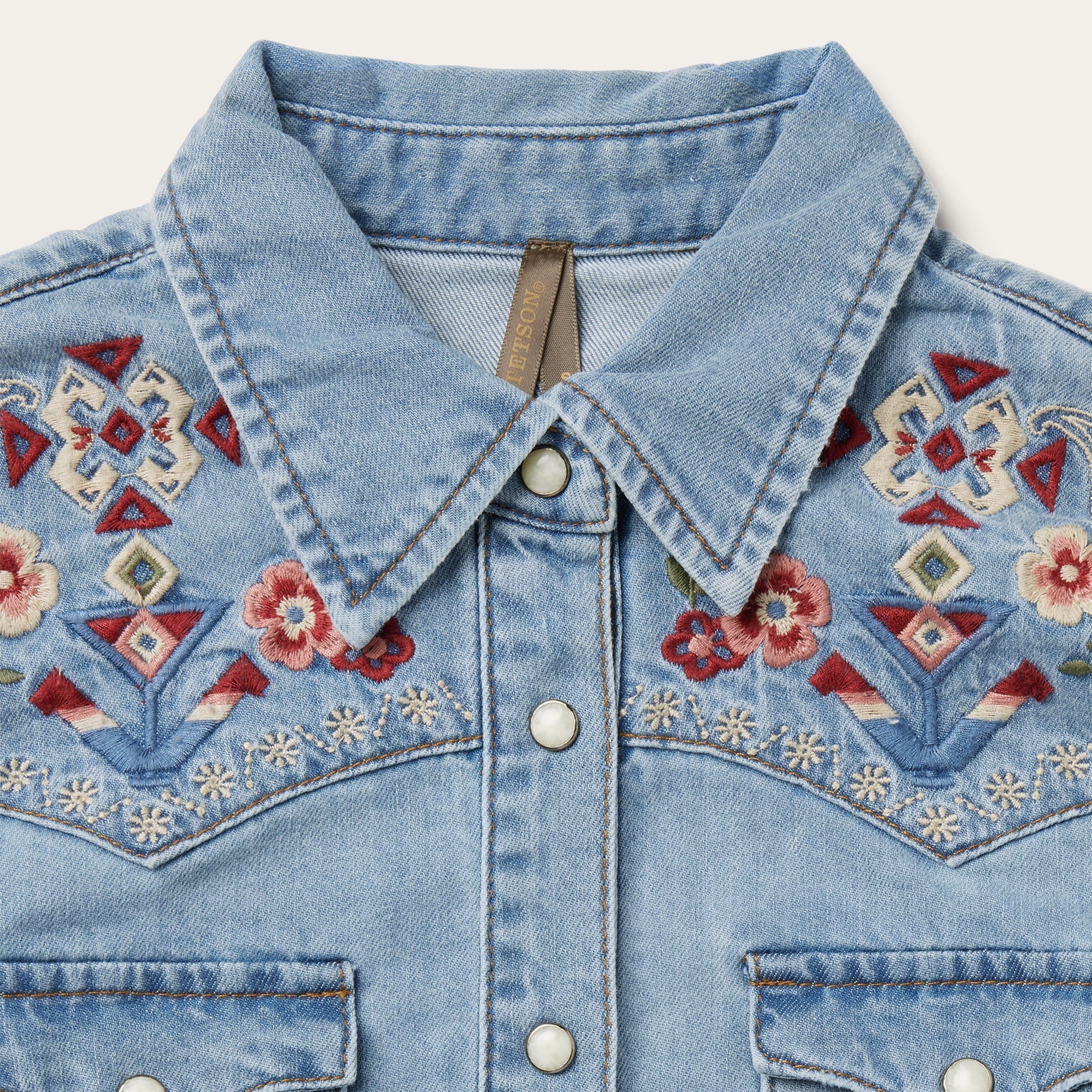 Embroidered Denim Shirt Dress Blue