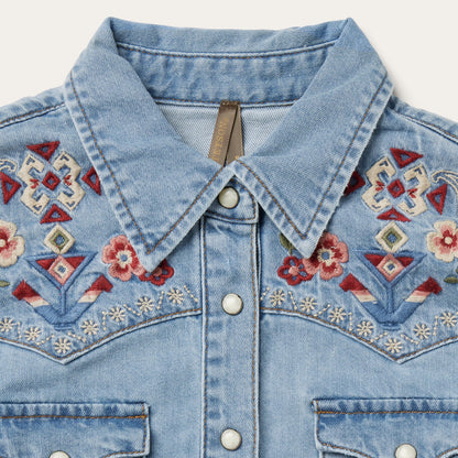 Embroidered Denim Shirt Dress Blue