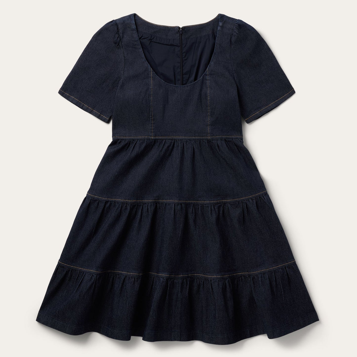 Dark Denim Dress With Contrast Top Stitching Blue