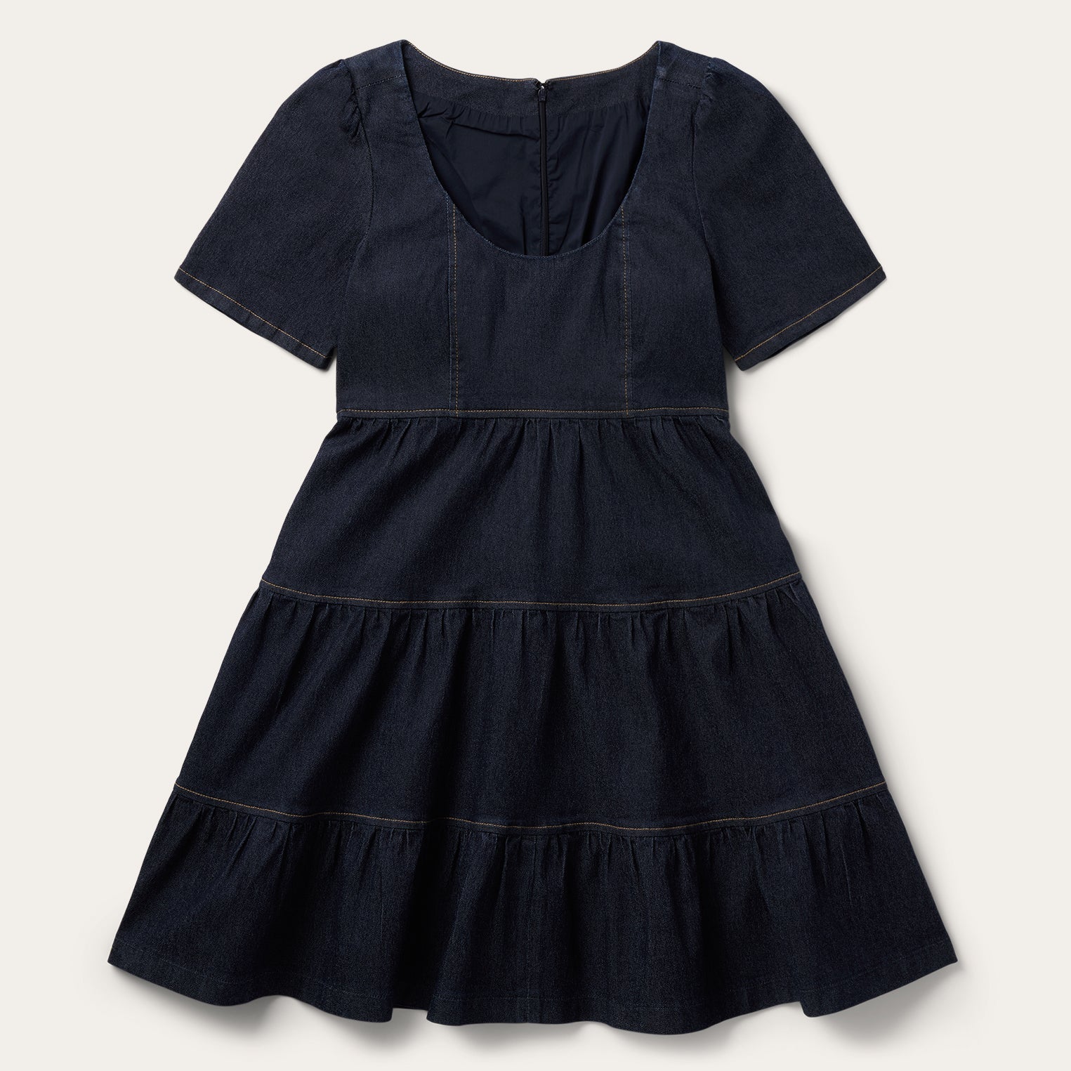 Dark Denim Dress With Contrast Top Stitching Blue