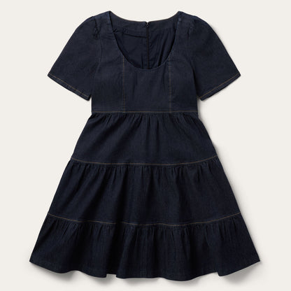 Dark Denim Dress With Contrast Top Stitching Blue