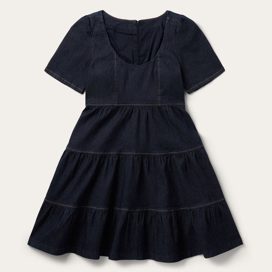 Dark Denim Dress With Contrast Top Stitching Blue