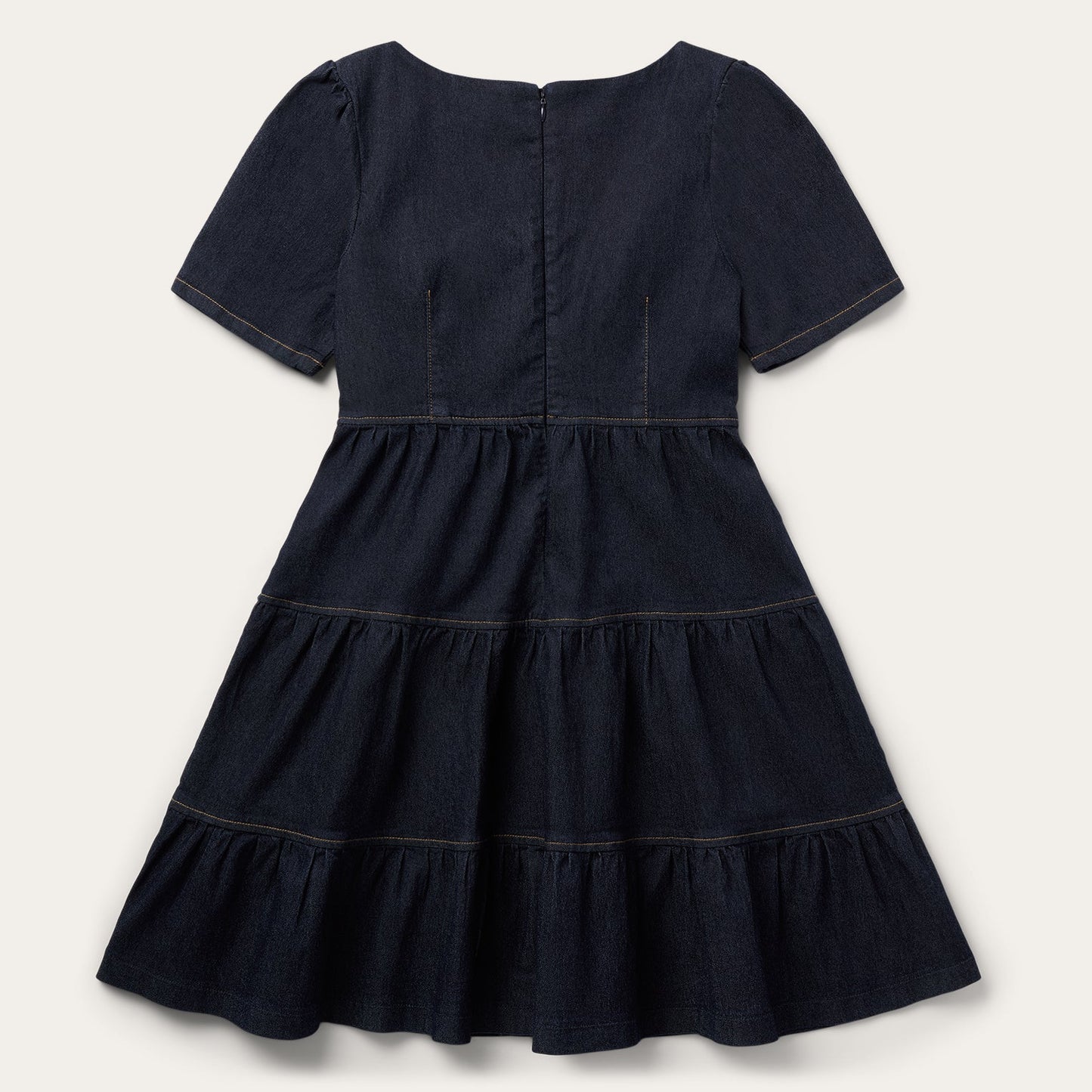 Dark Denim Dress With Contrast Top Stitching Blue