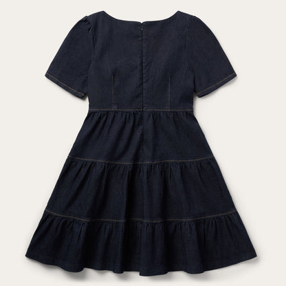 Dark Denim Dress With Contrast Top Stitching Blue