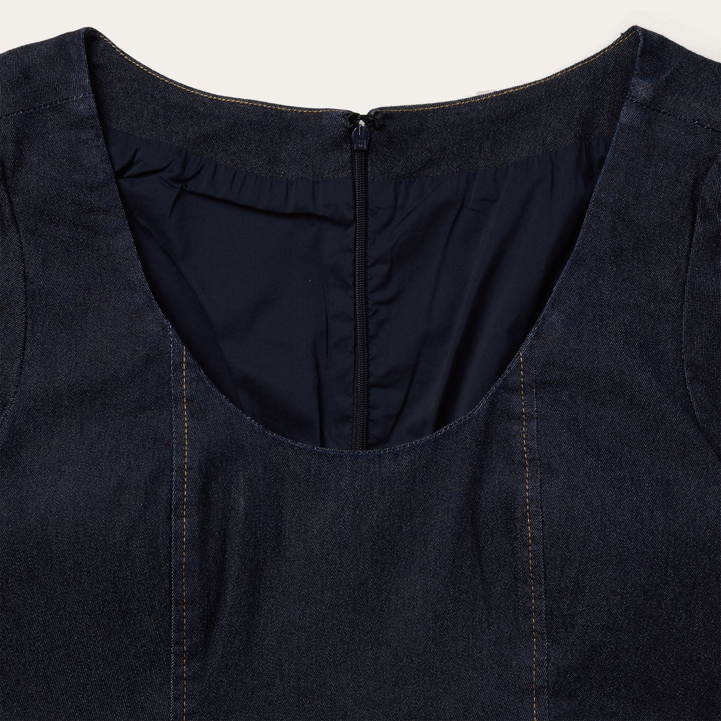 Dark Denim Dress With Contrast Top Stitching Blue