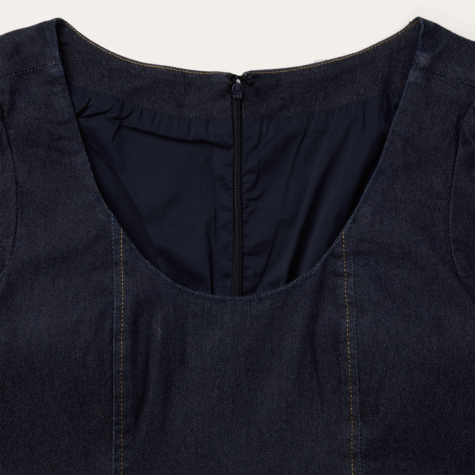 Dark Denim Dress With Contrast Top Stitching Blue