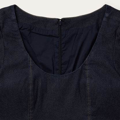 Dark Denim Dress With Contrast Top Stitching Blue