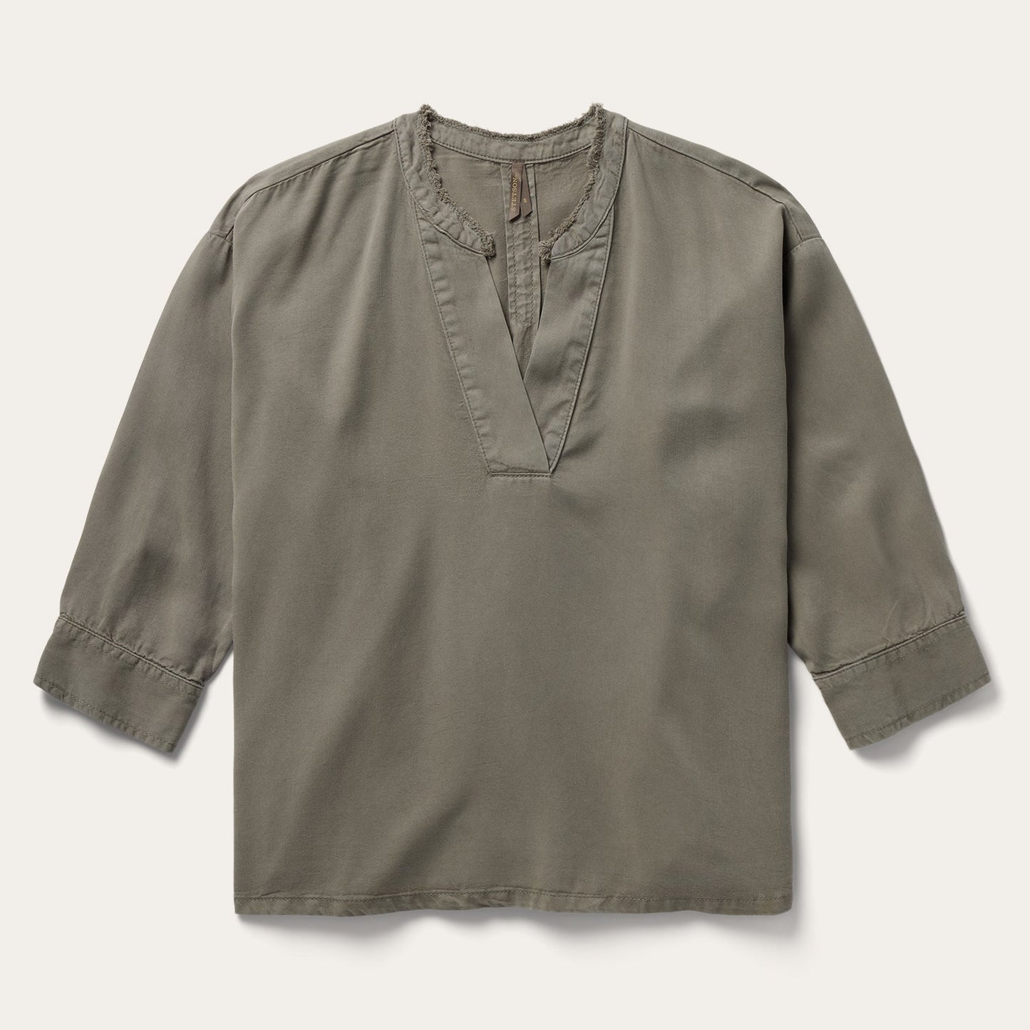 Olive Twill Peasant Blouse Green