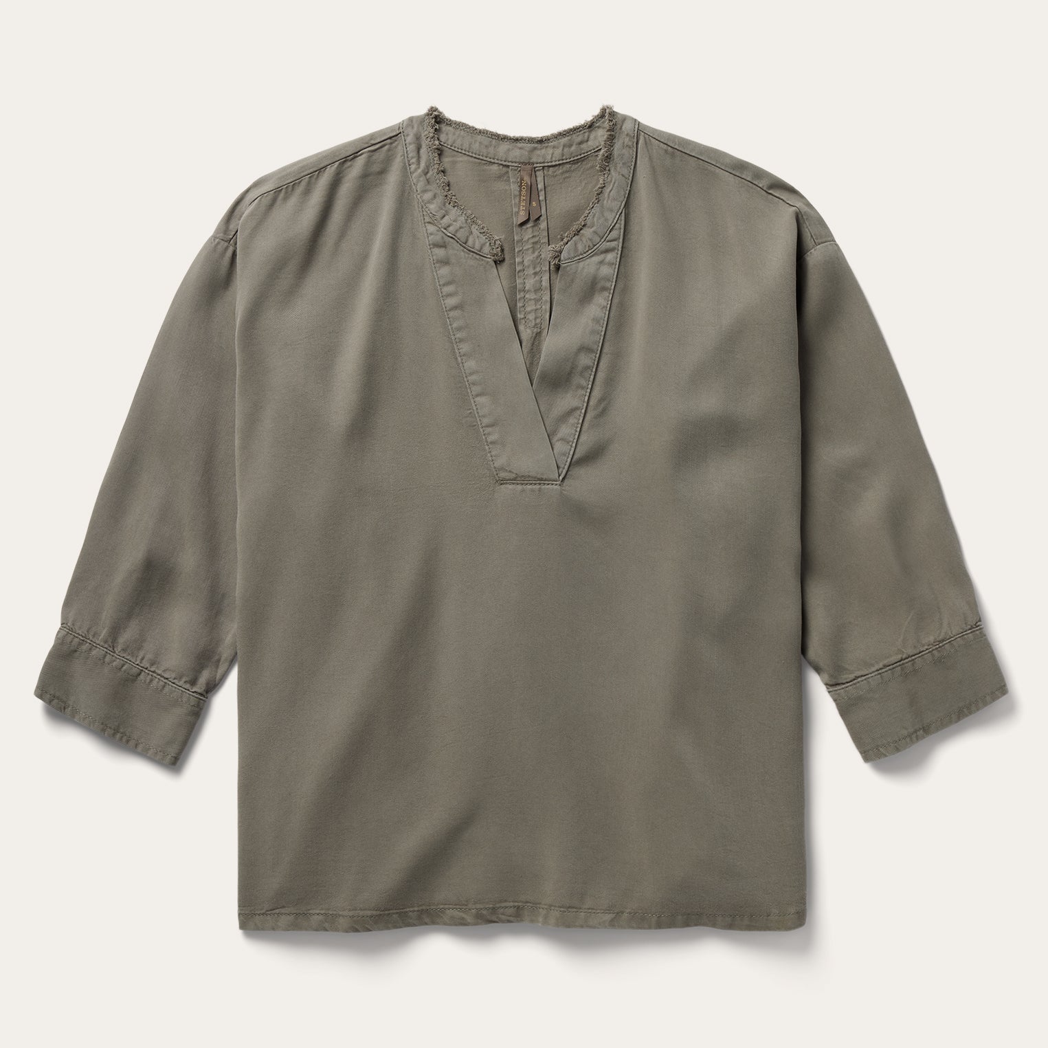 Olive Twill Peasant Blouse Green