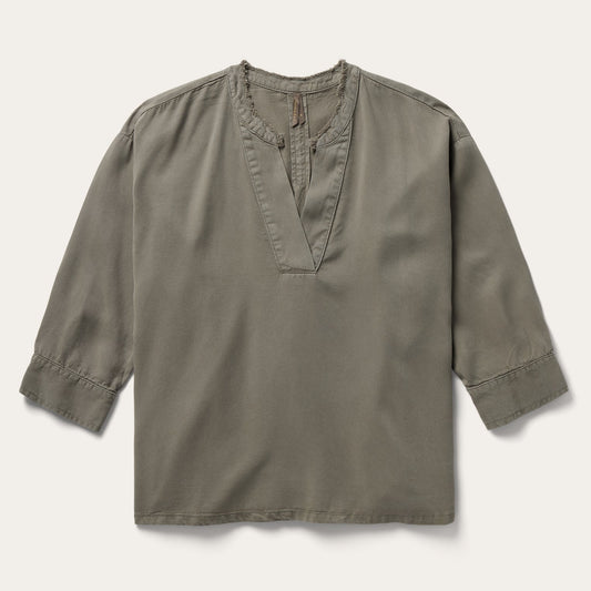 Olive Twill Peasant Blouse Green
