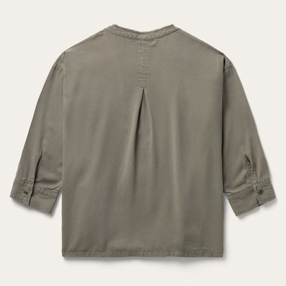 Olive Twill Peasant Blouse Green