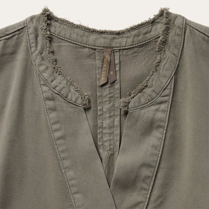 Olive Twill Peasant Blouse Green