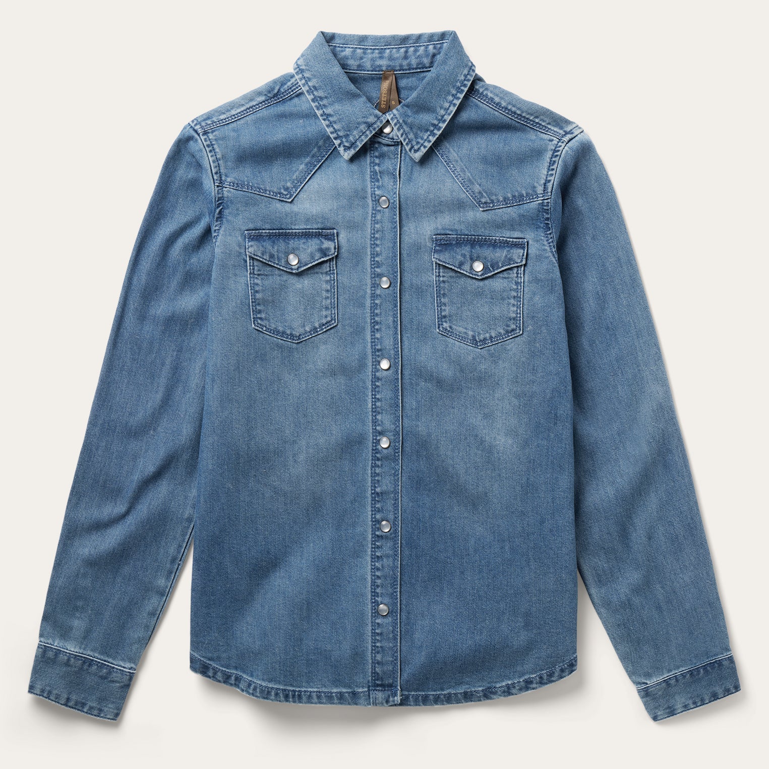 Embroidered Boyfriend Fit Denim Shirt Blue