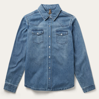 Embroidered Boyfriend Fit Denim Shirt Blue