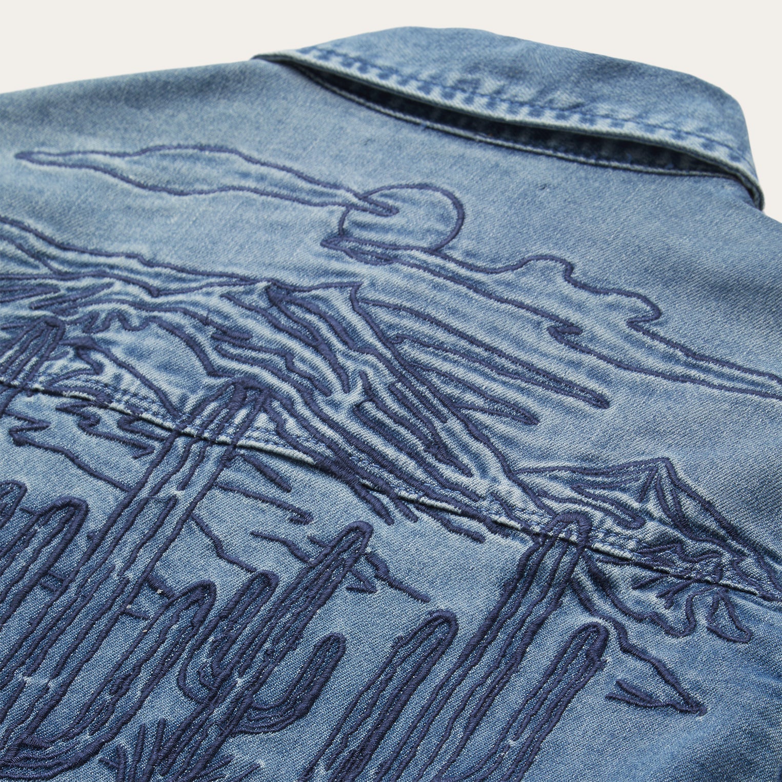 Embroidered Boyfriend Fit Denim Shirt Blue