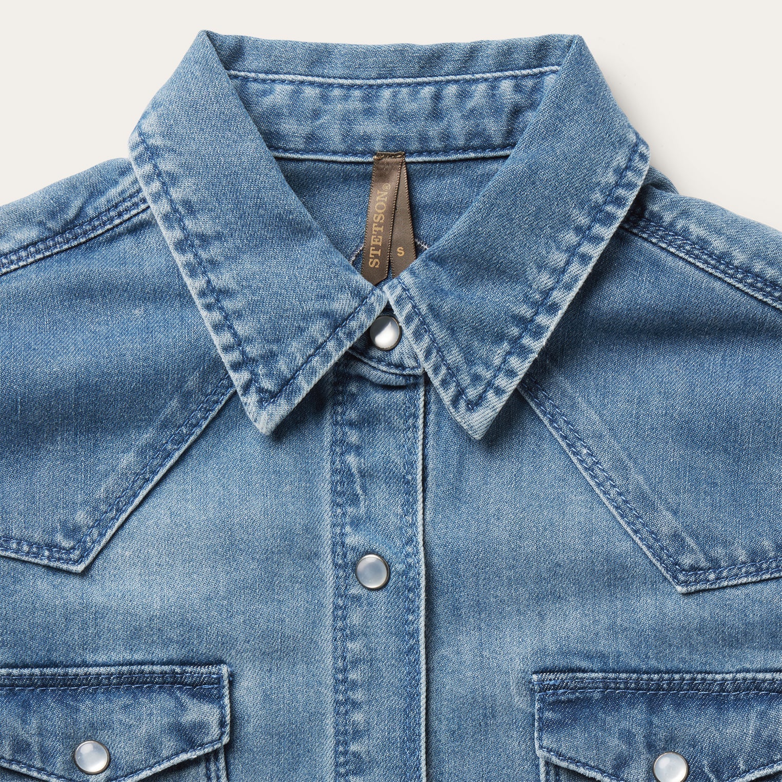 Embroidered Boyfriend Fit Denim Shirt Blue