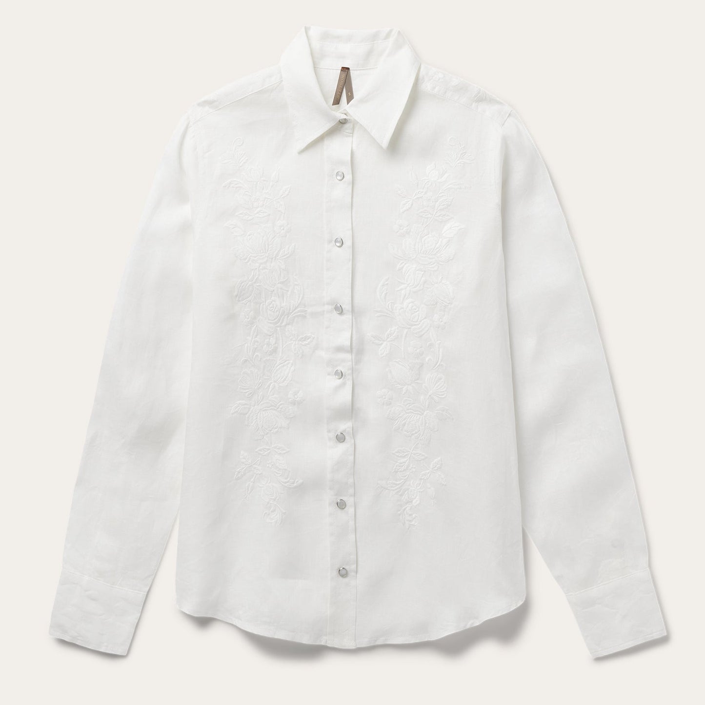 Floral Embroidered White Linen Shirt White