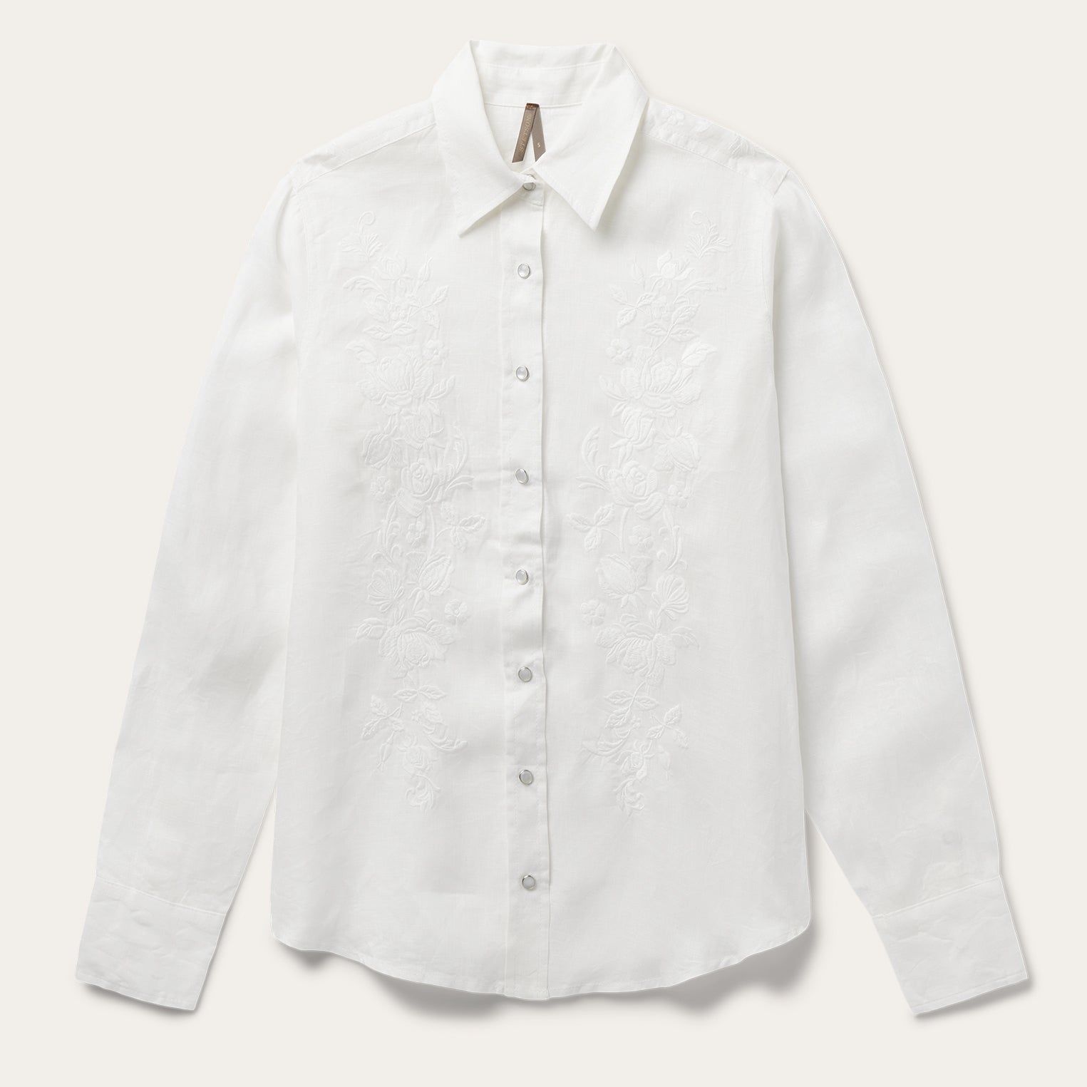 Floral Embroidered White Linen Shirt White