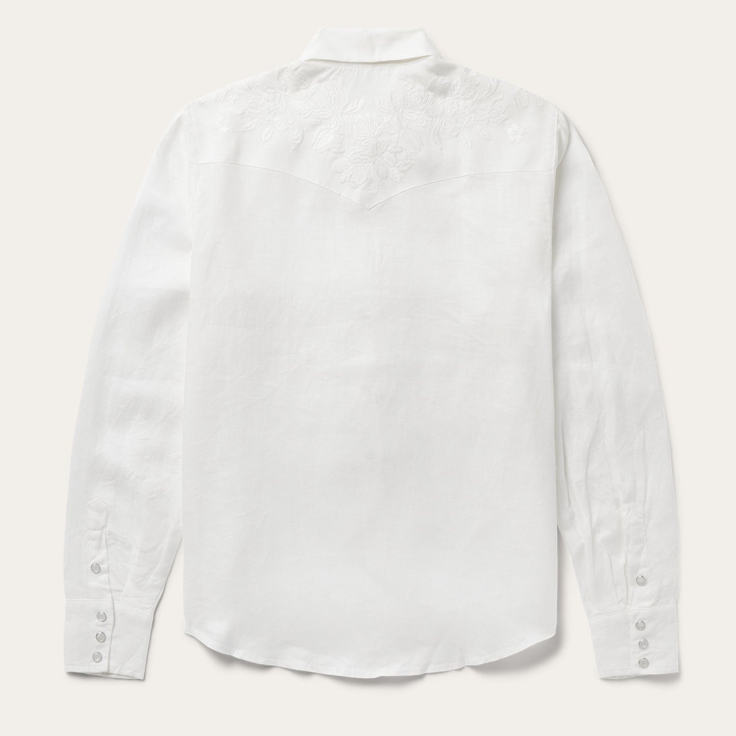 Floral Embroidered White Linen Shirt White