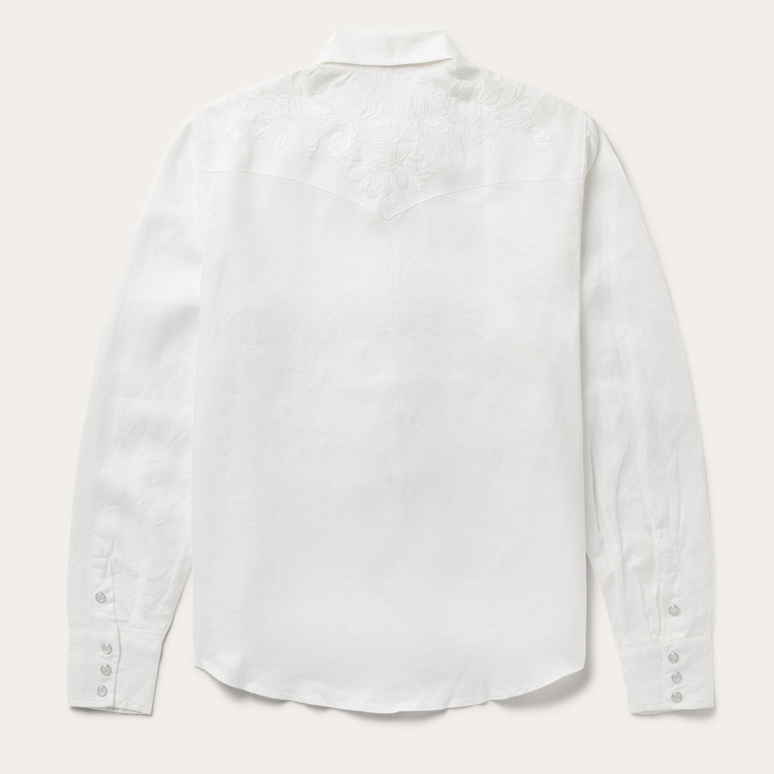 Floral Embroidered White Linen Shirt White