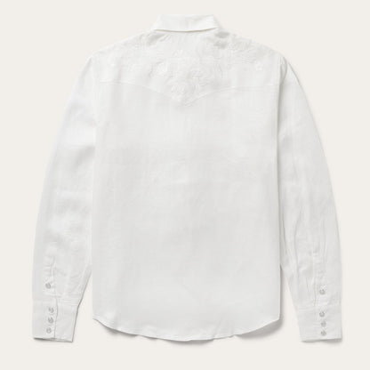 Floral Embroidered White Linen Shirt White