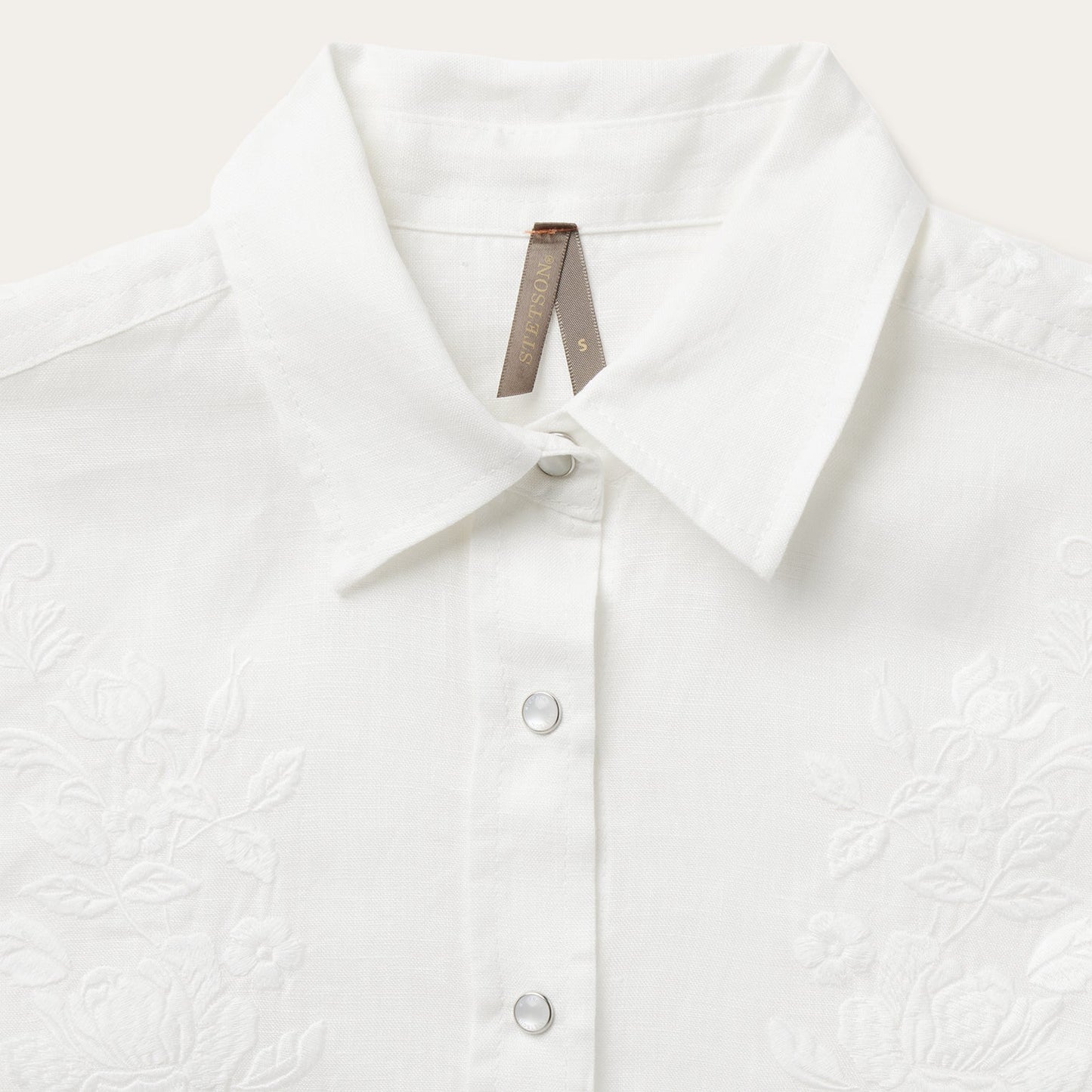 Floral Embroidered White Linen Shirt White