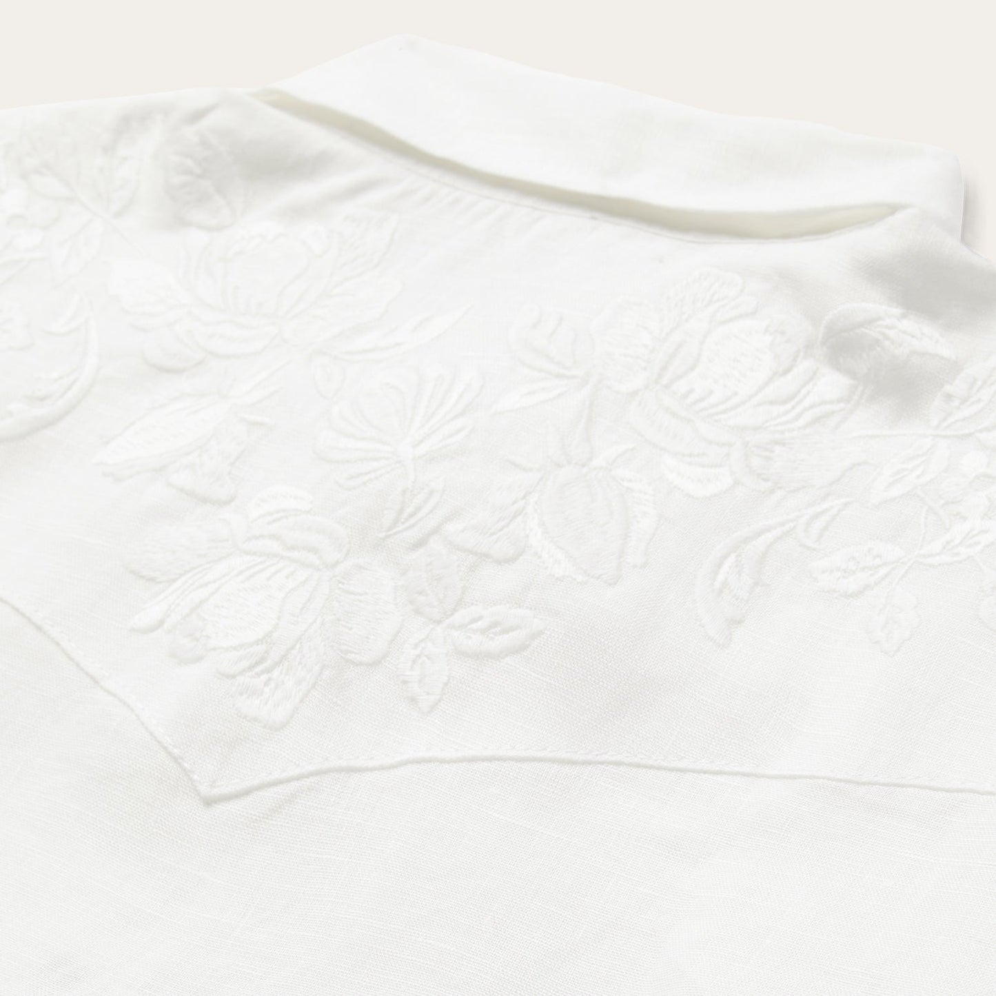Floral Embroidered White Linen Shirt White