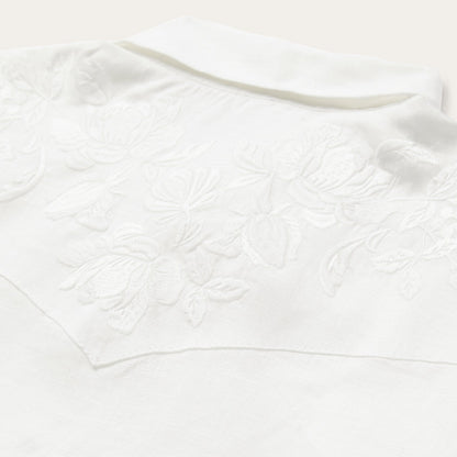 Floral Embroidered White Linen Shirt White