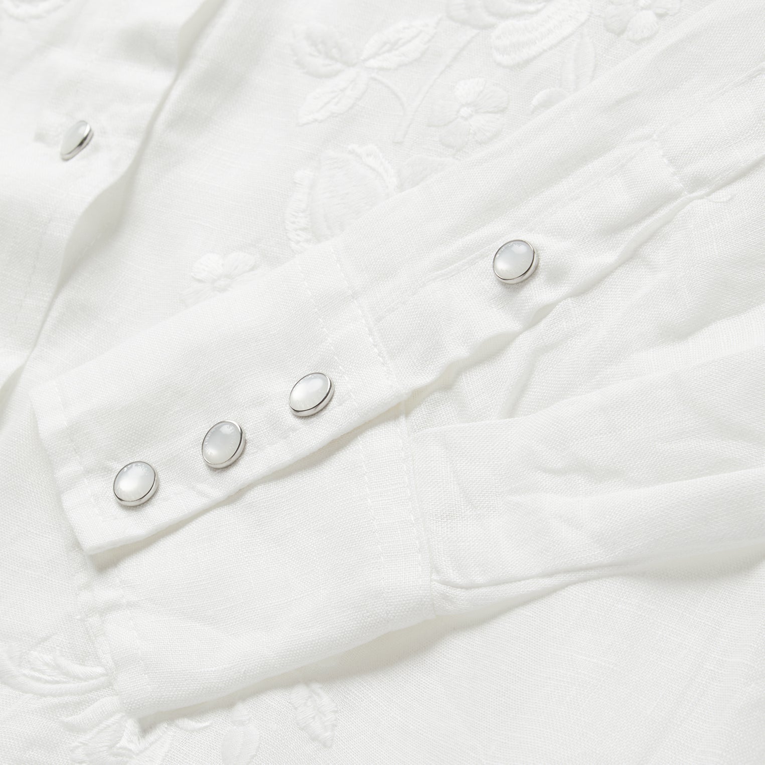 Floral Embroidered White Linen Shirt White