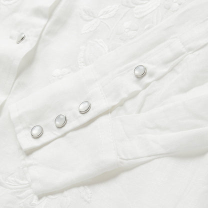 Floral Embroidered White Linen Shirt White