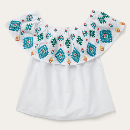 Bright Schiffli Embroidered White Cotton Lawn Blouse White