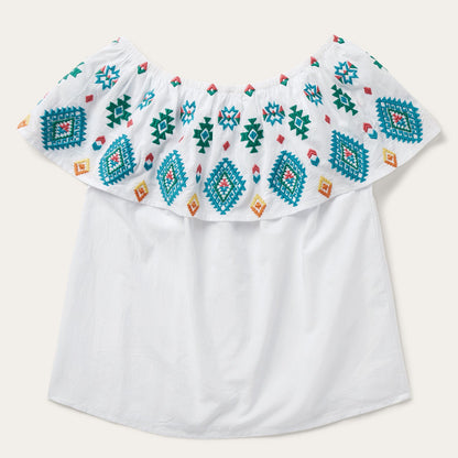 Bright Schiffli Embroidered White Cotton Lawn Blouse White
