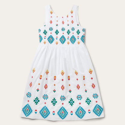 Bright Schiffli Embroidered White Cotton Lawn Dress White