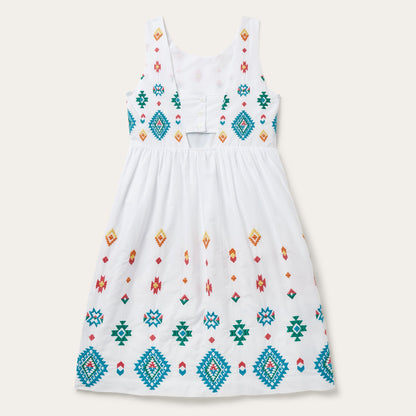 Bright Schiffli Embroidered White Cotton Lawn Dress White