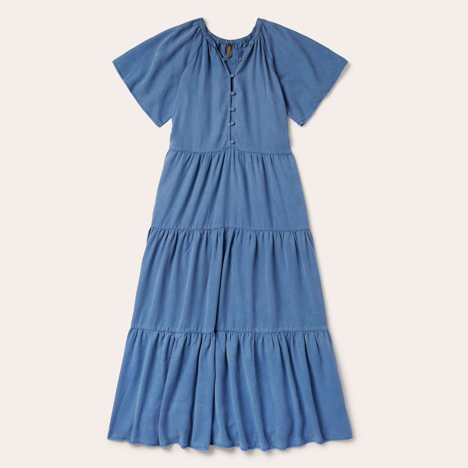 Denim Long Three Tiered Dress Blue