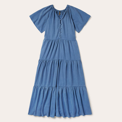Denim Long Three Tiered Dress Blue