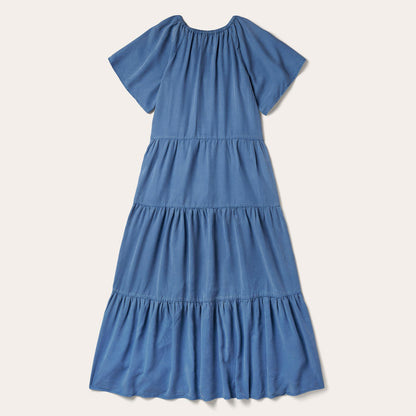 Denim Long Three Tiered Dress Blue
