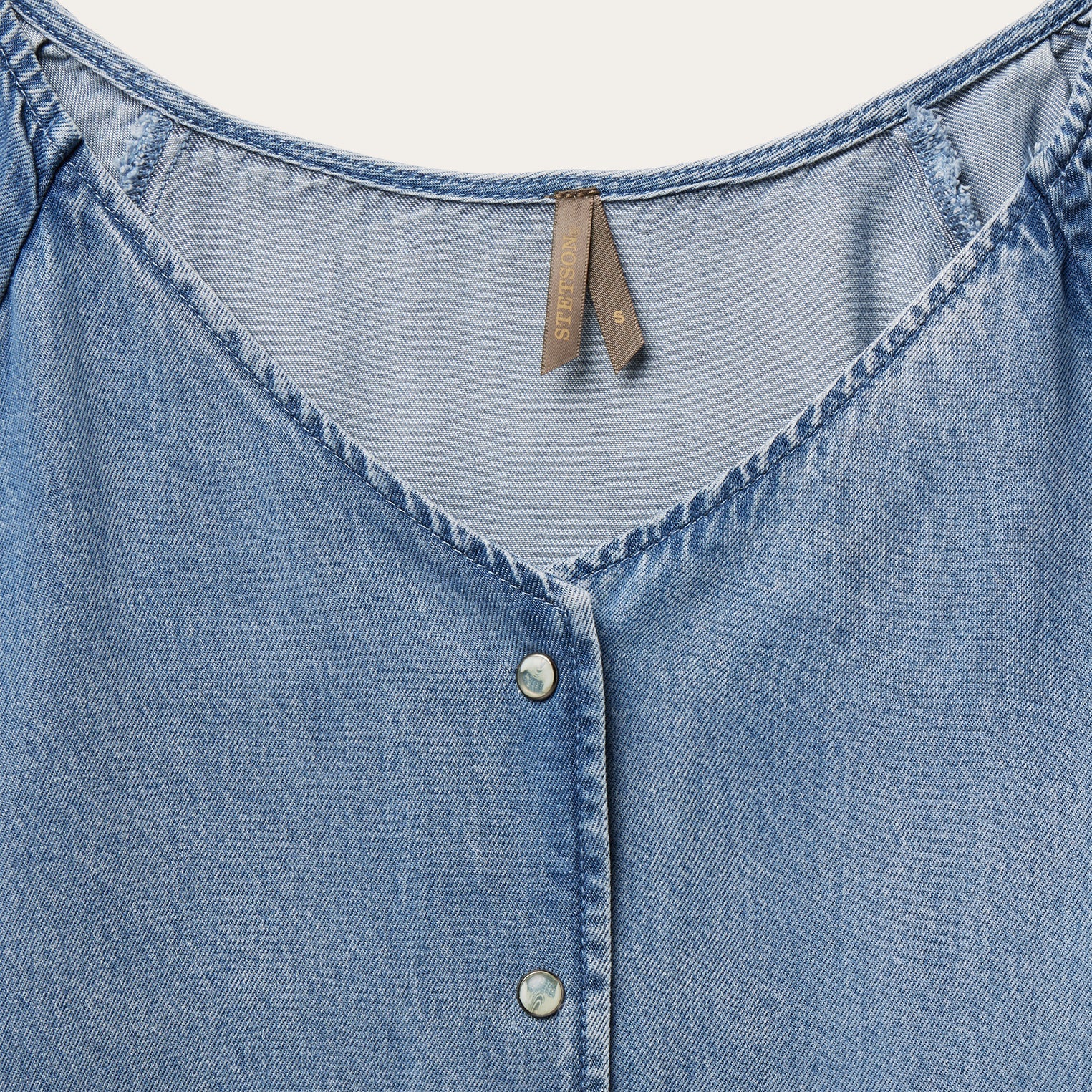 Denim Snap Front Blouse Blue