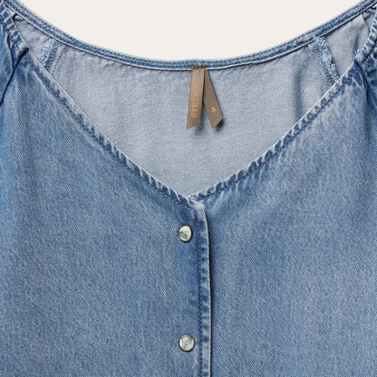 Denim Snap Front Blouse Blue