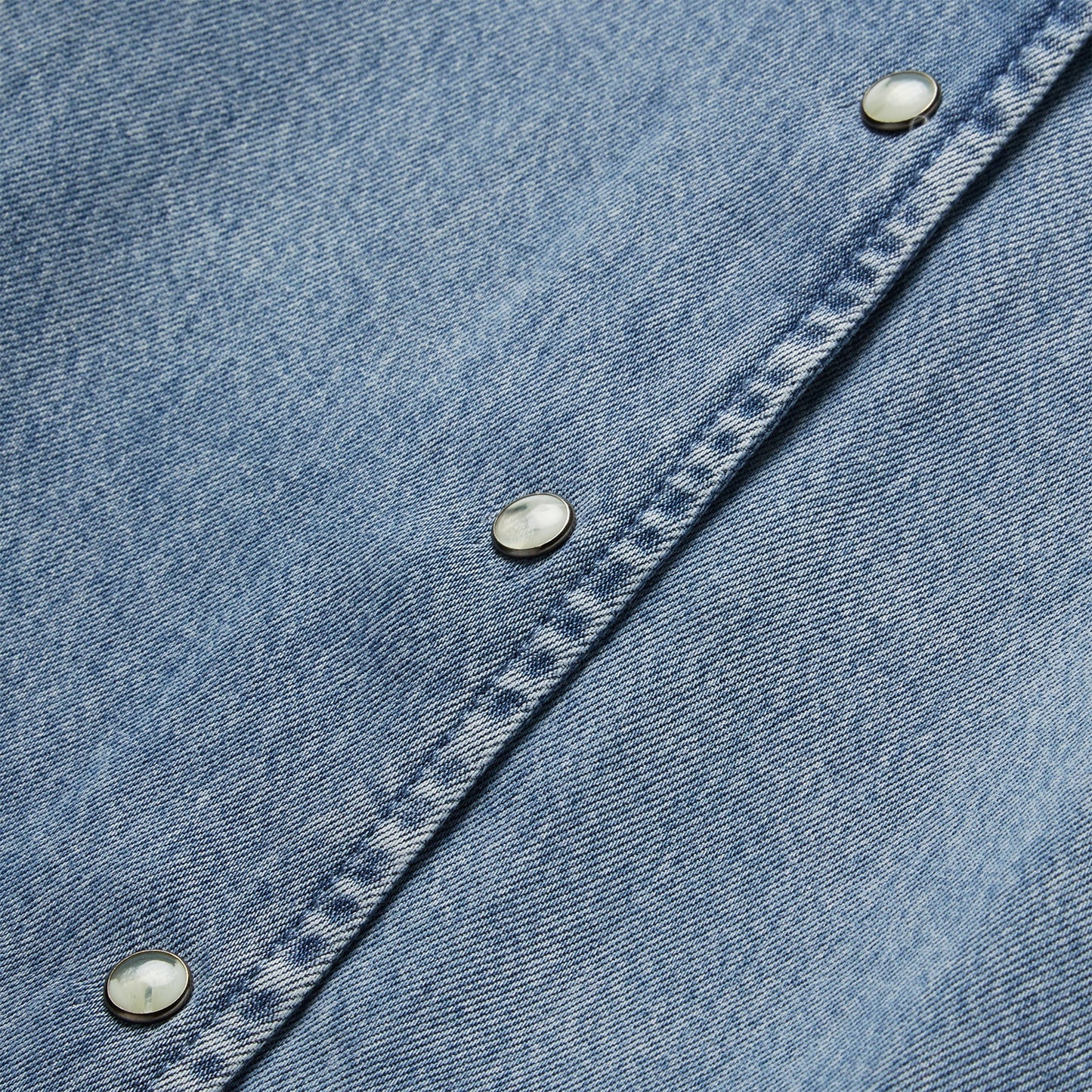Denim Snap Front Blouse Blue